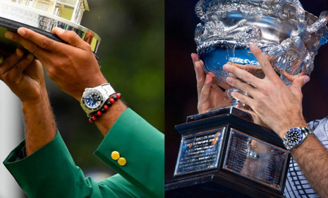 高爾夫球界有老虎伍茲，網球界有費德勒，相隔多年再拿冠軍，他們手上都戴了陶瓷圈的勞力士手錶