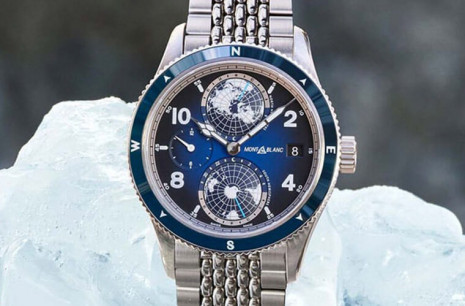 萬寶龍全新1858系列南北半球世界時間手錶以冰藍色面盤向冰川和雪山致敬