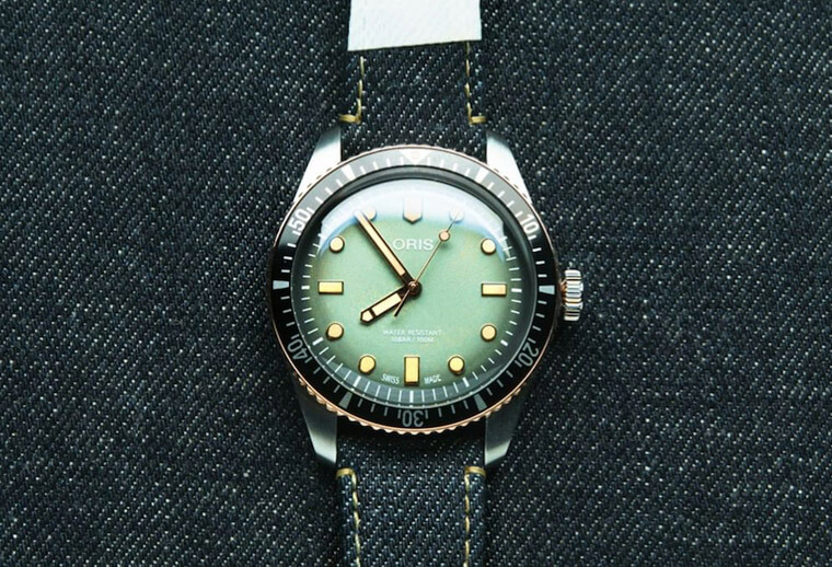 日本高端牛仔裤品牌桃太郎帮ORIS Divers 65半铜滜水表打造专属表带 滮味上手