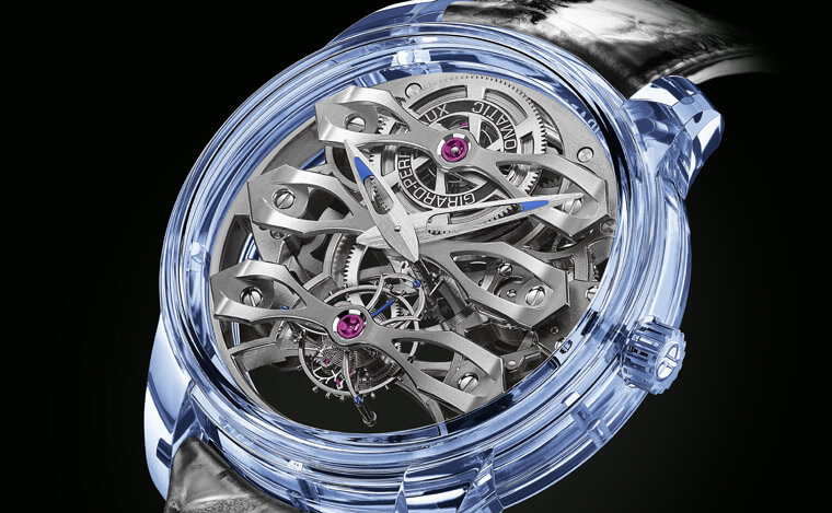 GP芝柏表Quasar Azure三金橋陀飛輪不只是透明殼 還帶有清爽的藍色調