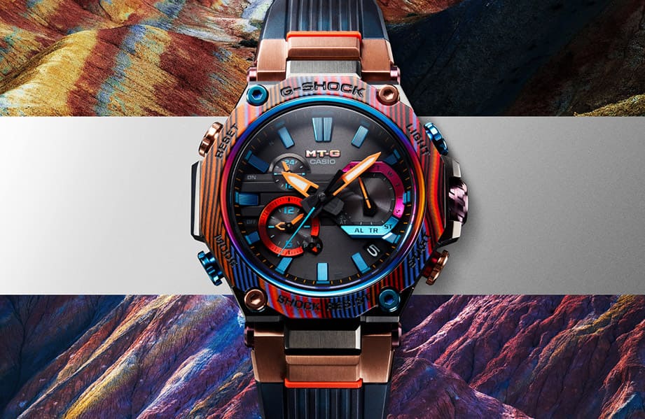 G-SHOCK MT-G系列新作以彩色玻璃纖維與碳材料詮釋彩虹山地貌- 世界腕錶 