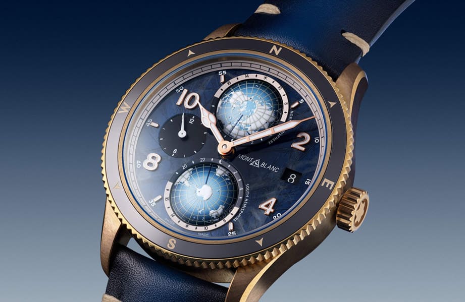 萬寶龍1858 Geosphere第二款零氧手錶改採青銅錶殼搭配藍色冰河圖案面盤