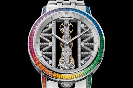 崑崙錶金橋圓形彩虹圈鏤空錶鑲上將近百顆彩色寶石驚豔亮相