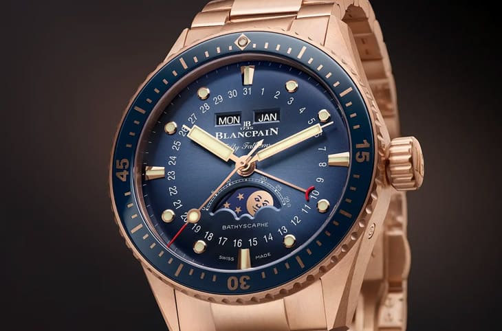 寶珀五十噚Bathyscaphe全日曆月相添新成員 這次換上玫瑰金鍊帶華麗感再升級