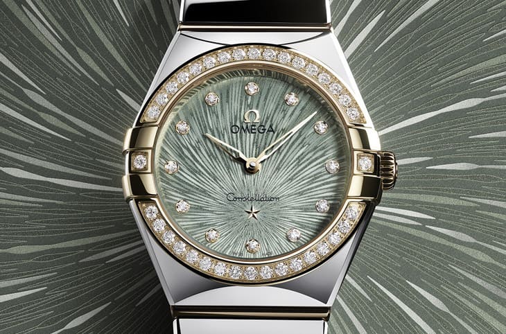 欧米茄星座系列小表径女表搭石英或机械机芯 共同特徵是镶钻和面盘花纹