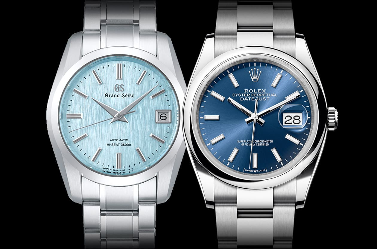 中性尺寸鋼殼三針日期錶 GRAND SEIKO 9S機械錶與勞力士Datejust比較