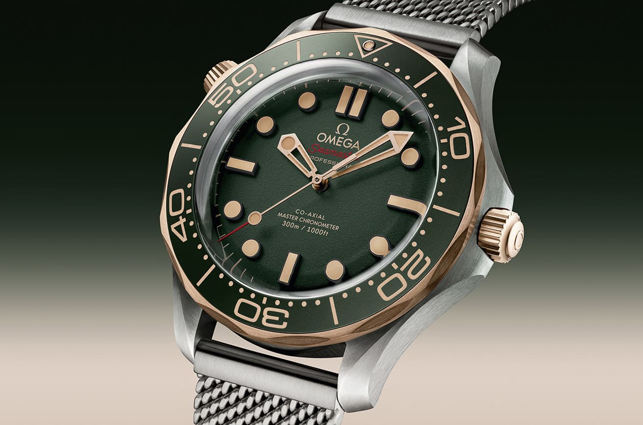 歐米茄復古風海馬潛水300米 鈦金屬搭青銅金並換上綠面選擇變更多
