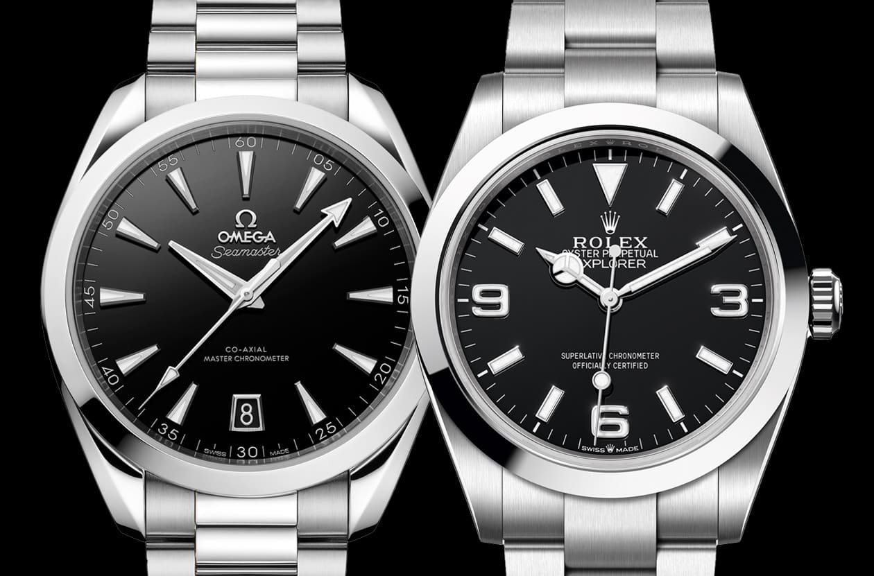 鋼殼鍊帶黑面三針 歐米茄Aqua Terra與勞力士Explorer比較