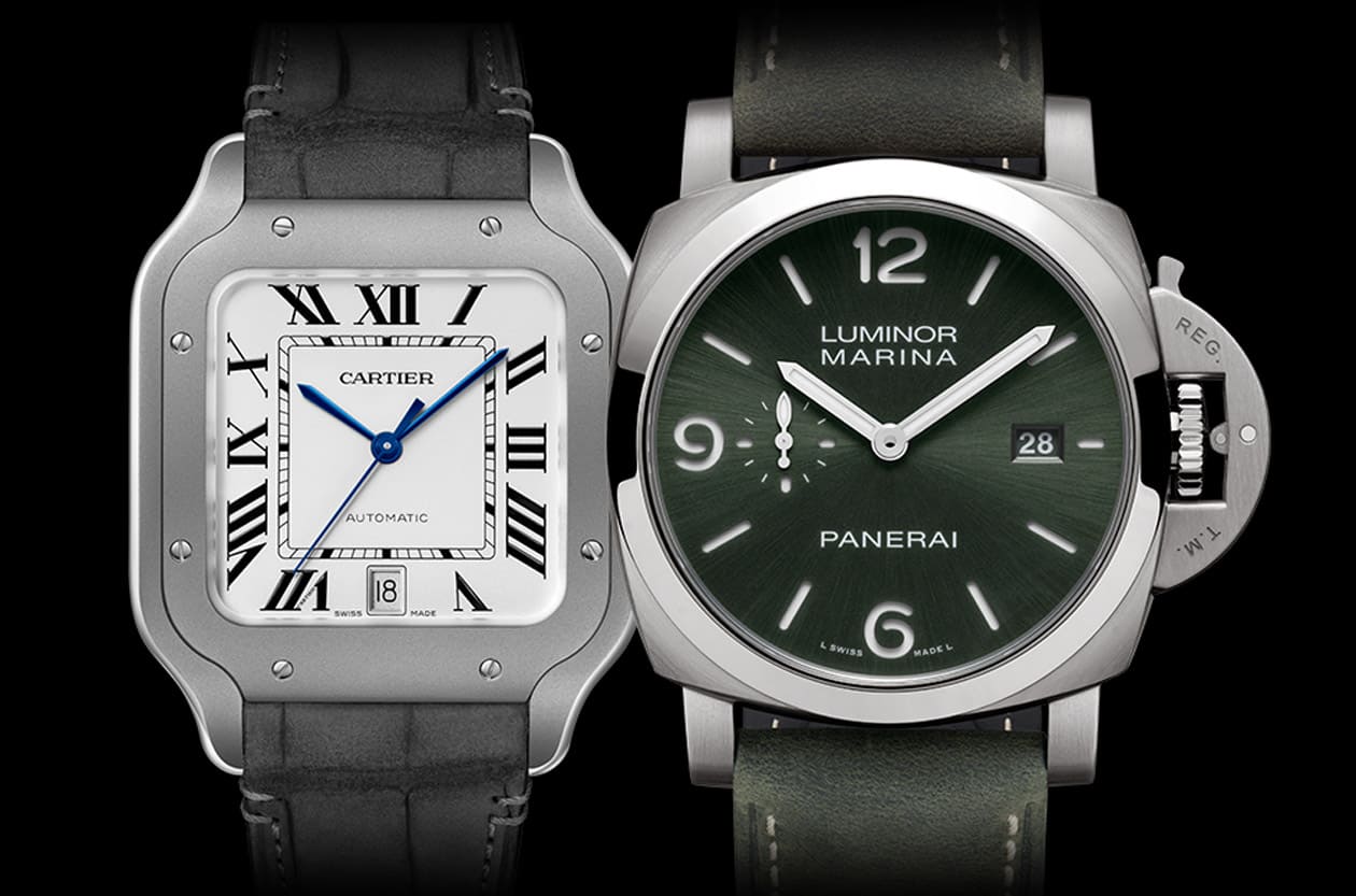 頂級輕量化戰場 卡地亞Santos霧面鈦紳士轉身，對抗沛納海Luminor軍綠鈦硬派升級