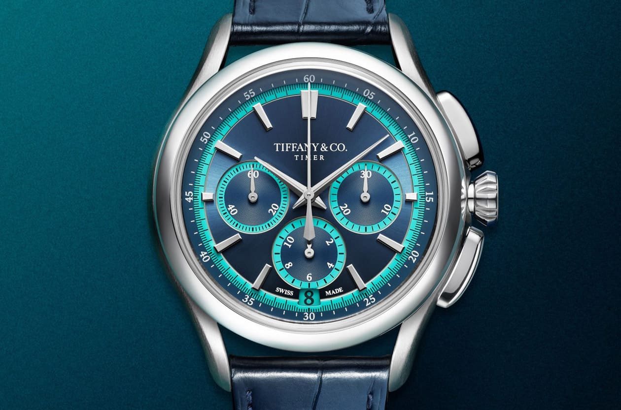 暗藏TIFFANY蓝细节 蒂芙尼Timer海军蓝计时码表，结合轻盈钛金属与尊贵铂金的男士品味之选