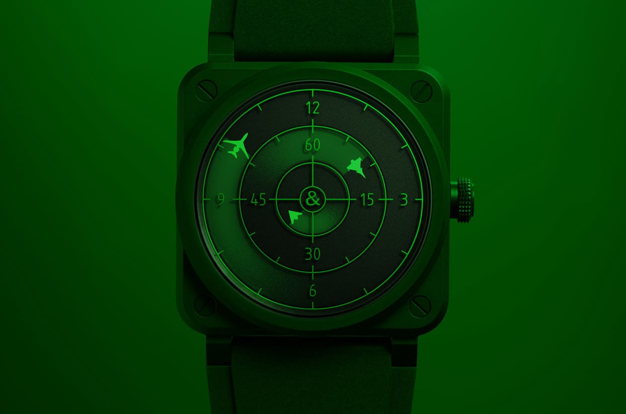帥翻！面盤上真的有戰機在飛 BELL & ROSS「綠光雷達」陶瓷錶登場，顛覆傳統指針讀時