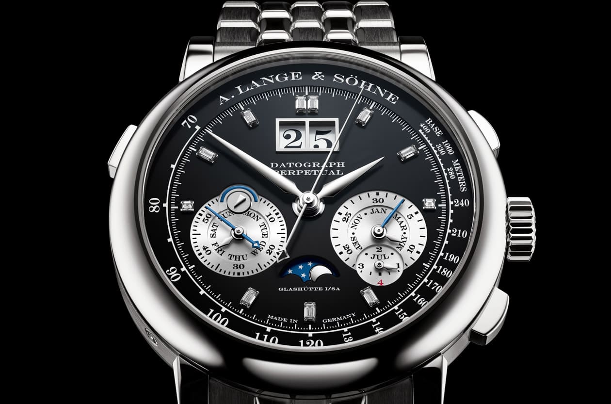 朗格Datograph Perpetual 20週年鉑金紀念款限量出擊 金屬鍊帶搭配鑽石時標的重量級奢華